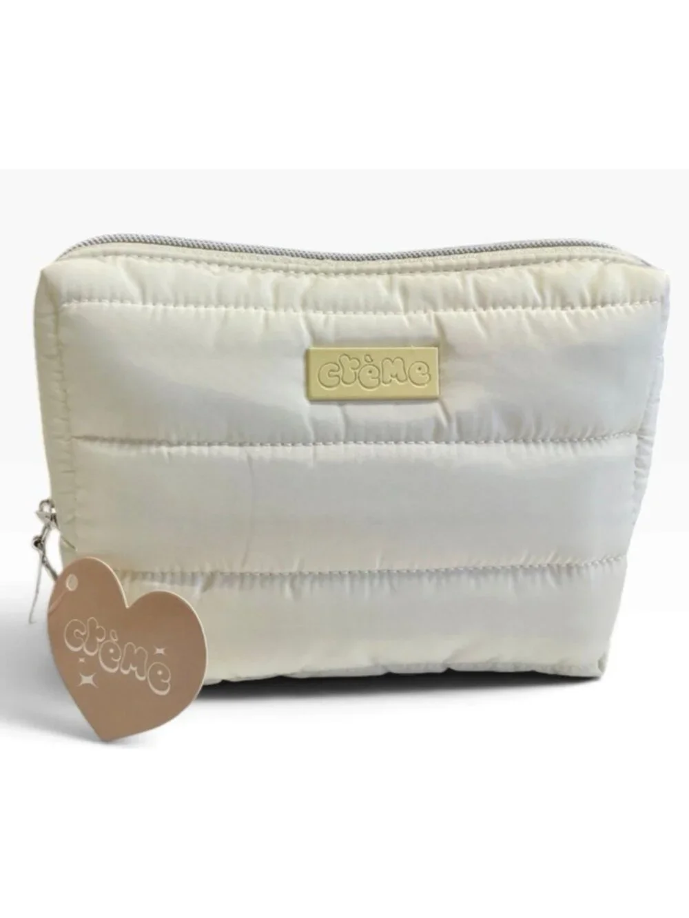 THE CRÈME SHOP Travel Case Puffy Quilted Design Heart Tag Makeup &Beauty Bag NWT
